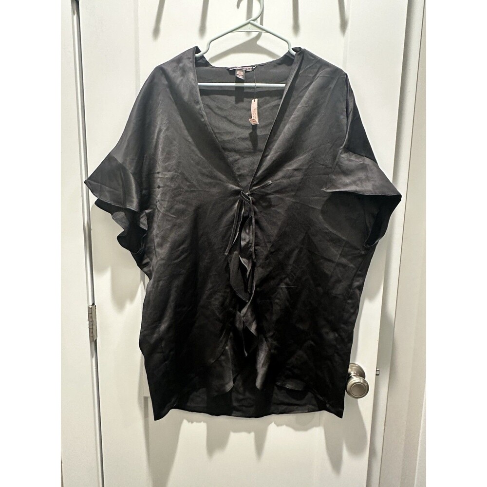 Victoria's Secret One Size Flutter Sleeve Robe Kimono Wrap Black NWT Satin Box A